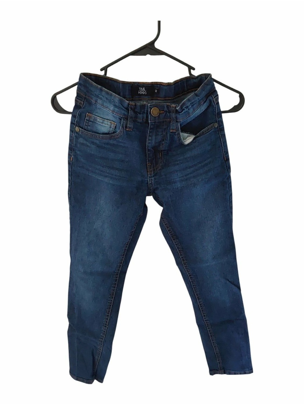 TRUE INDIGO GIRLS BLUE JEANS BUTTON ZIP POCKETS SIZE 12